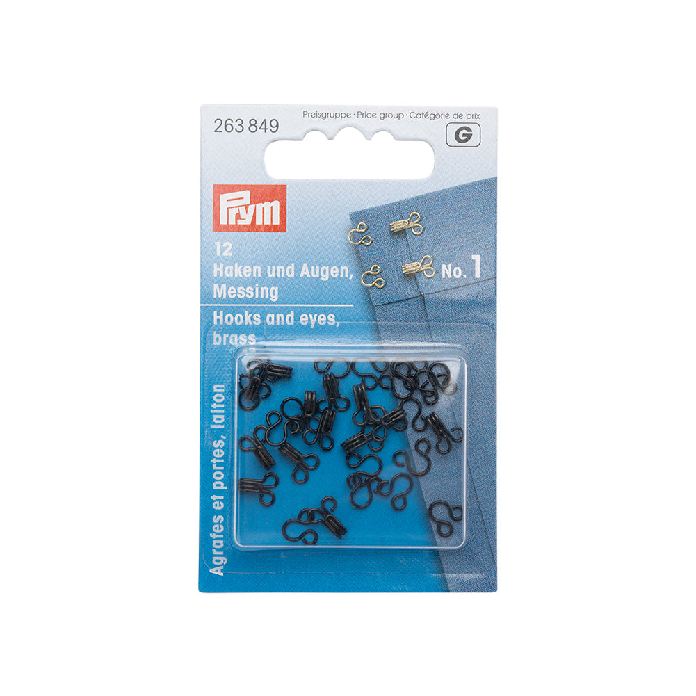 Prym Hooks & Eyes - Black Size 1 - 12 Sets - Joann Fabrics