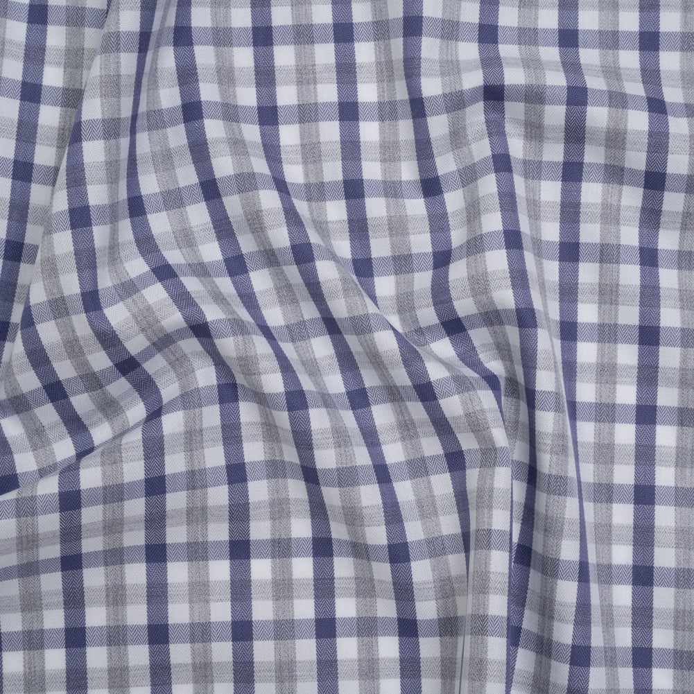 Cotton Herringbone Twill Shirting - Blue, Gray and White Tattersall Check - Deadstock - Joann Fabrics