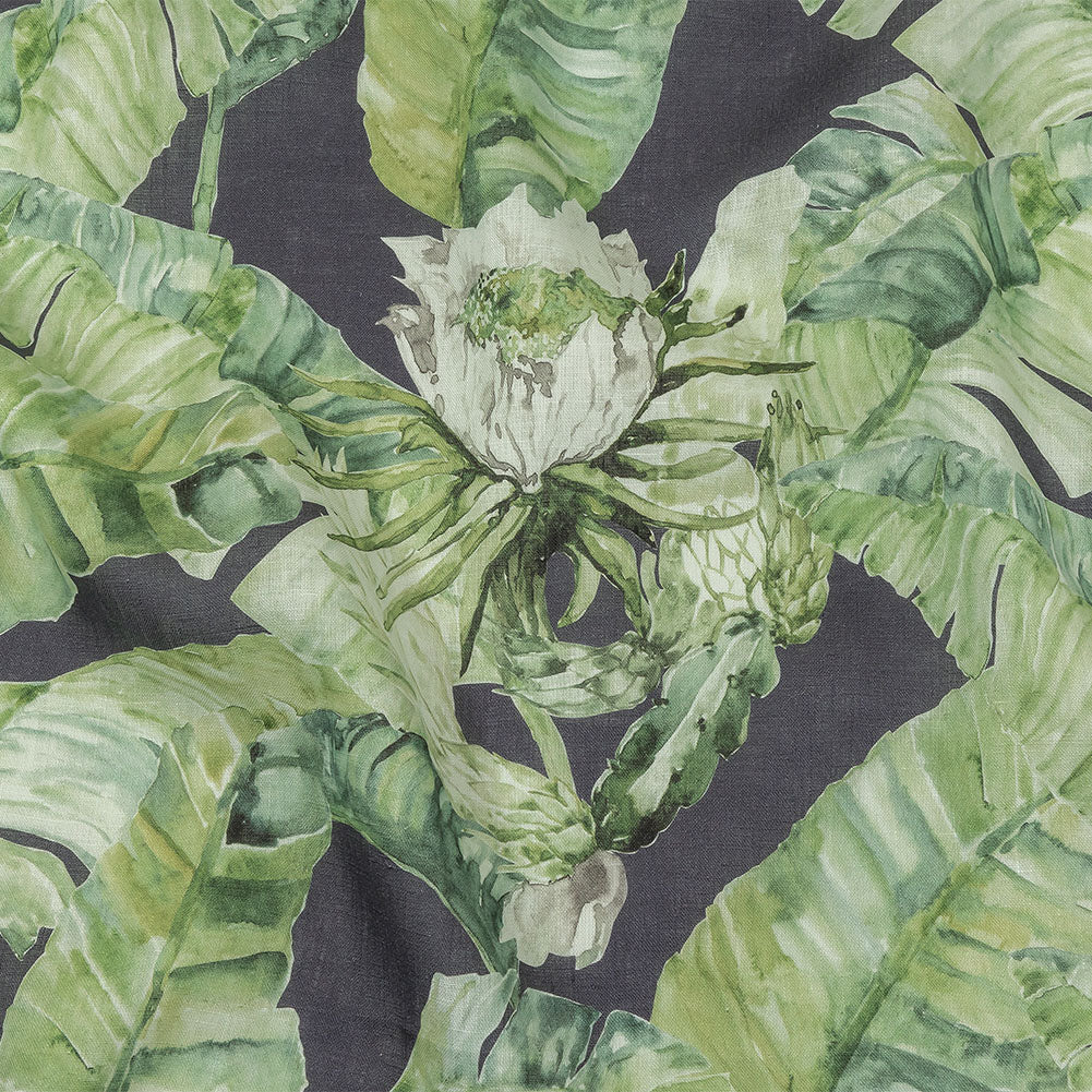 Green and Navy Succulent Leaves Medium Weight Linen Woven - Joann Fabrics