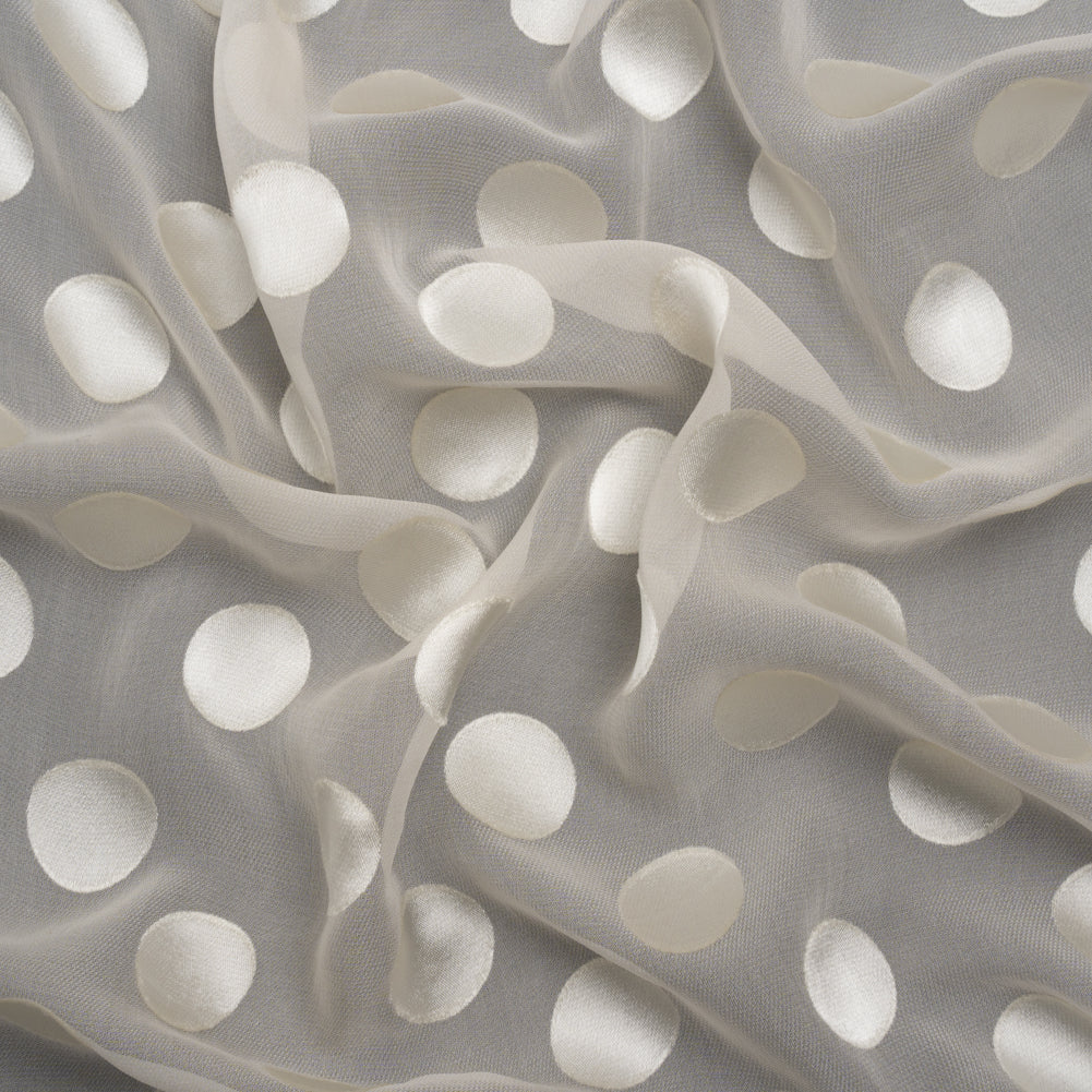 Famous Australian Designer Cream Burnout Satin Polka Dots Silk and Viscose Georgette - Joann Fabrics