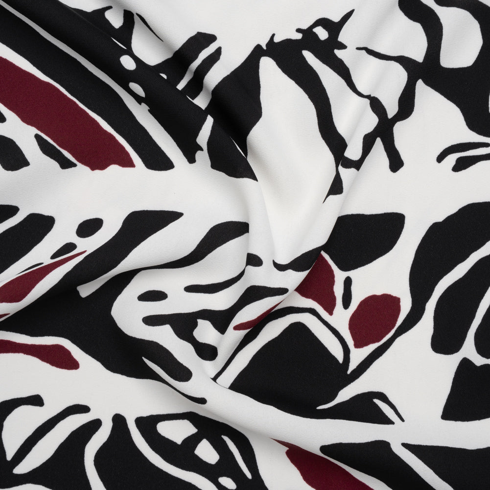 Polyester Double Georgette Print - White, Black and Burgundy Abstract Stripes - Designer Deadstock - Joann Fabrics