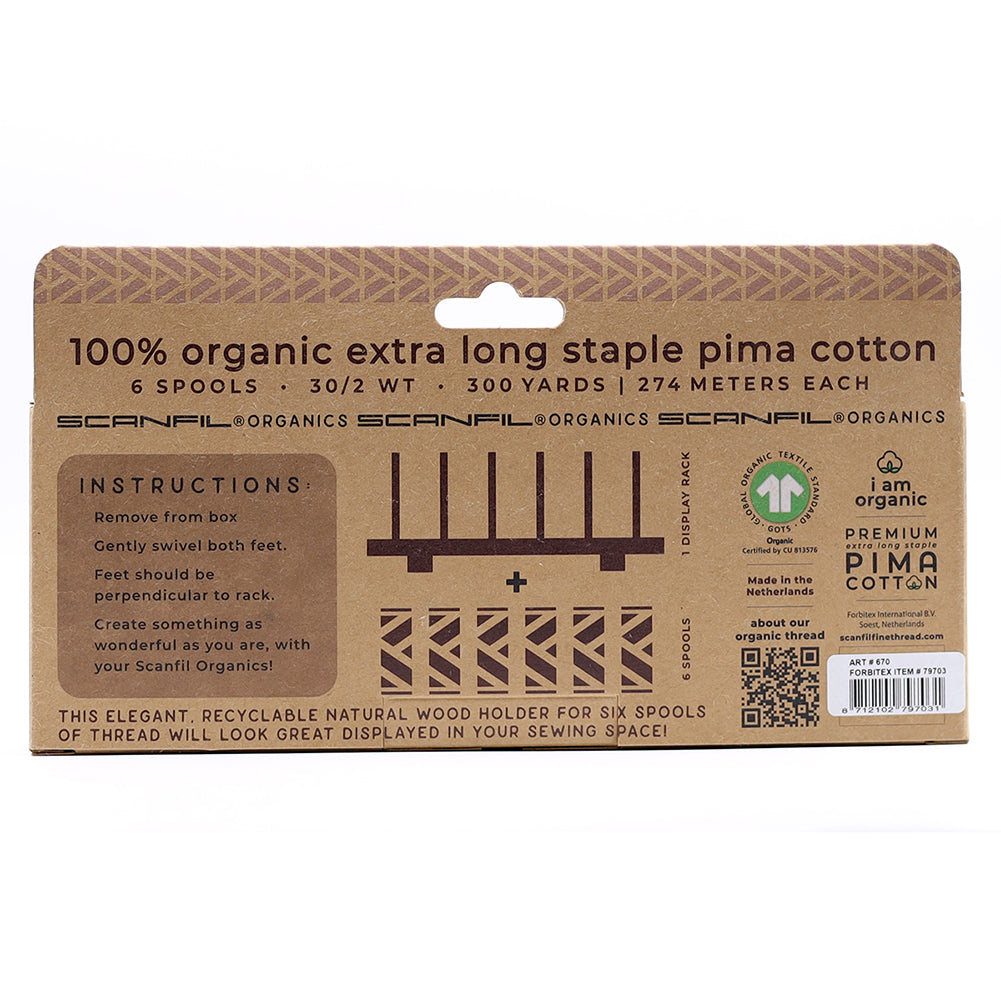 SCANFIL® 30wt Organic Pima Cotton Thread Set - 6ct 300yd Spools & Wood Rack - Pastels - Joann Fabrics