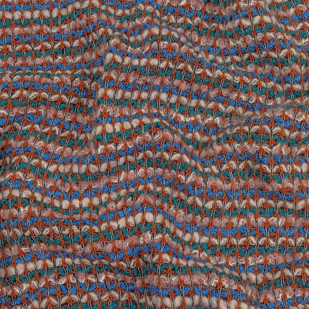 Teal, Blue and Cream Pink Striped Boucle Wool Sweater Knit - Joann Fabrics