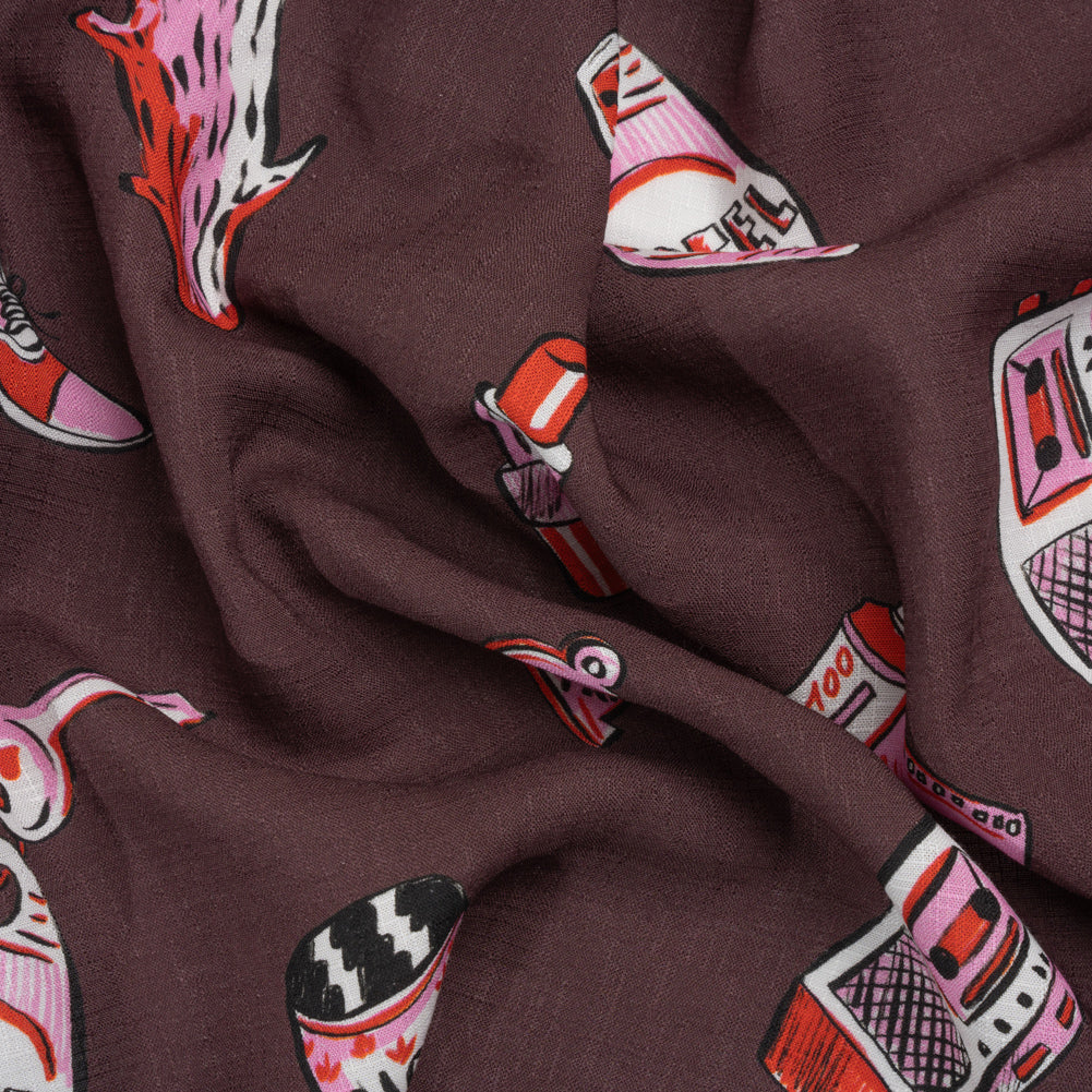 Slubbed Viscose Woven Print - Brown and Pink Small Objects - Mood Exclusive Little Lies - Joann Fabrics