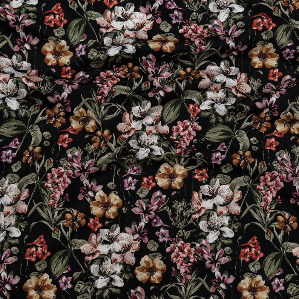 Stretch Cotton Sateen - Black Flowers - Floral Overflow Print - Mood Exclusive Serengeti Collection - Joann Fabrics