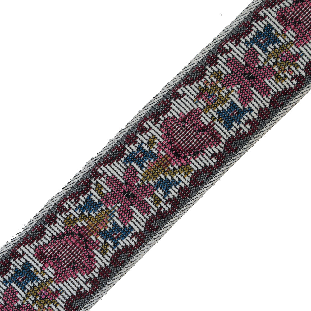 Pink Floral Jacquard Ribbon - 1.5