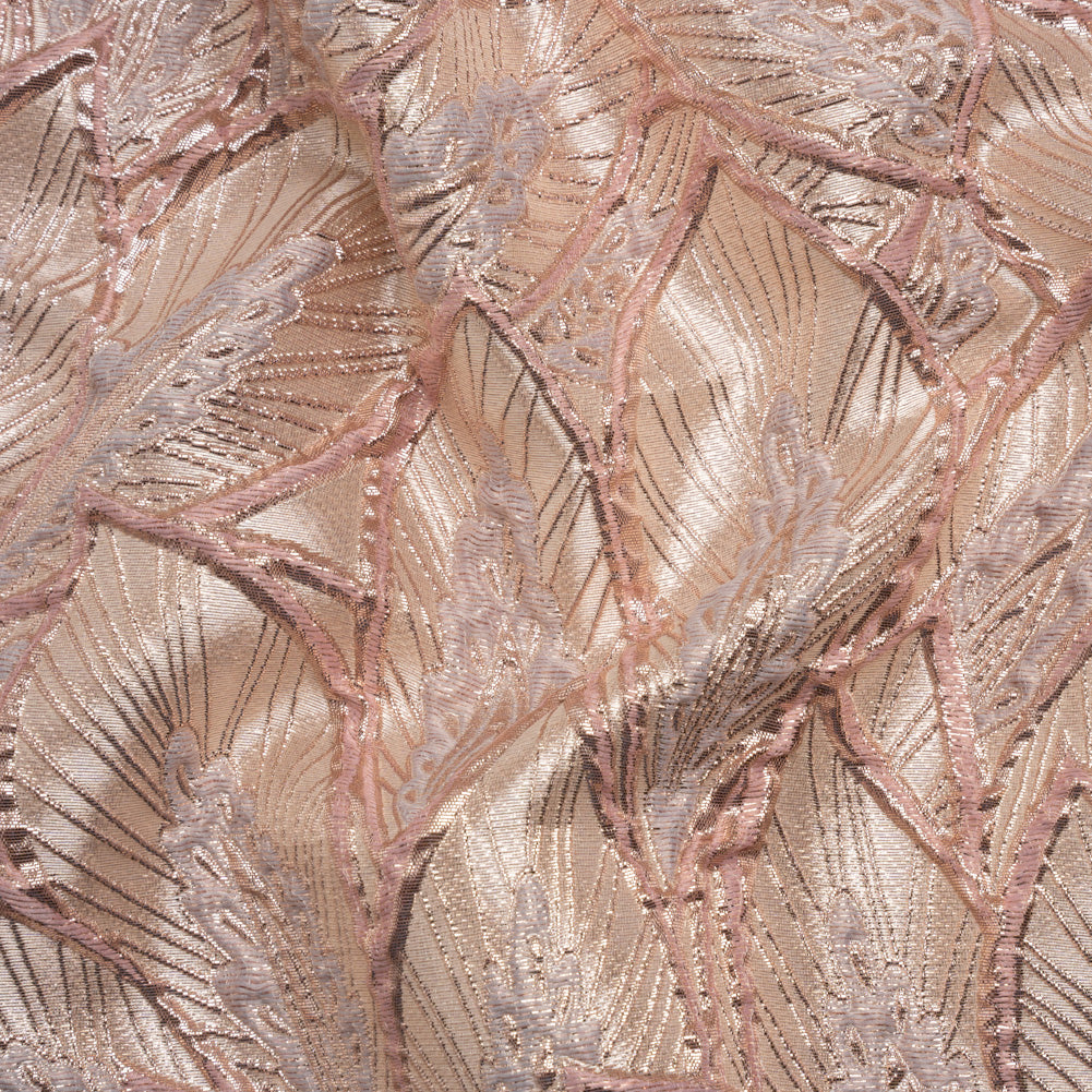 Metallic Baby Pink, Silver and Cream Decorated Feathers Luxury Brocade - Joann Fabrics