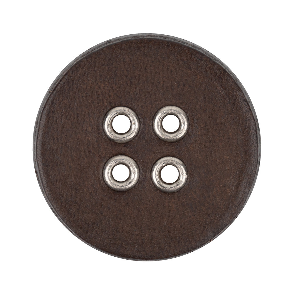 Italian Dark Brown and Shiny Silver Metal 4-Hole Leather Button - 52L/33mm - Joann Fabrics