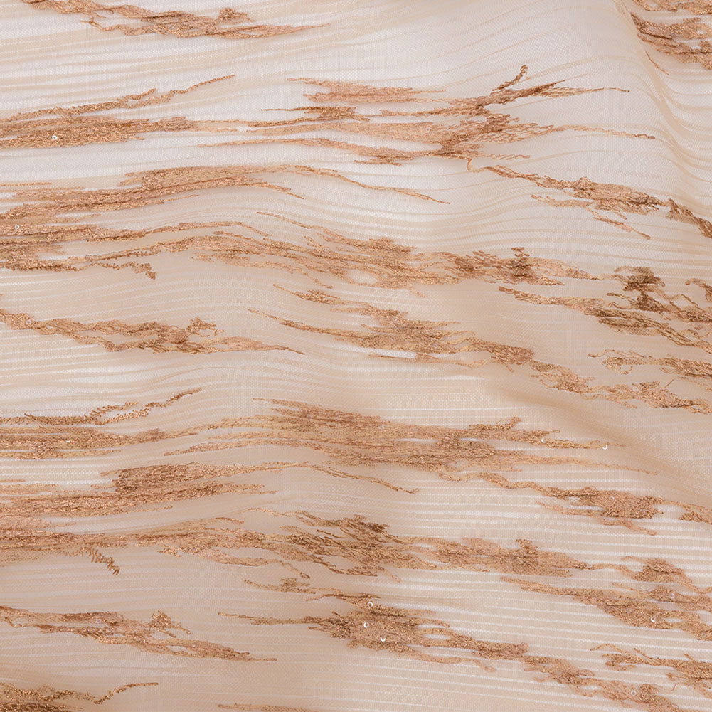 Embroidered Soft Pleated Tulle with Clear Baby Sequins - Caramel Abstract - Linden Collection - Joann Fabrics