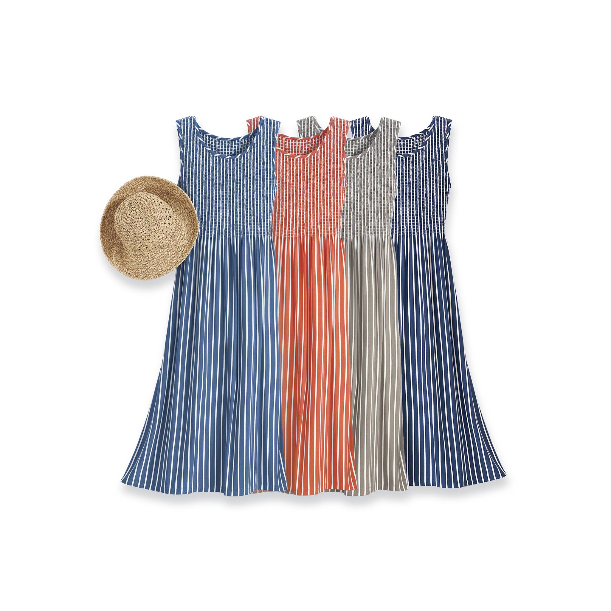 Smocked Striped Maxi Dress, Sleeveless, Gathered Skirt, Knit - Northstyle Catalog