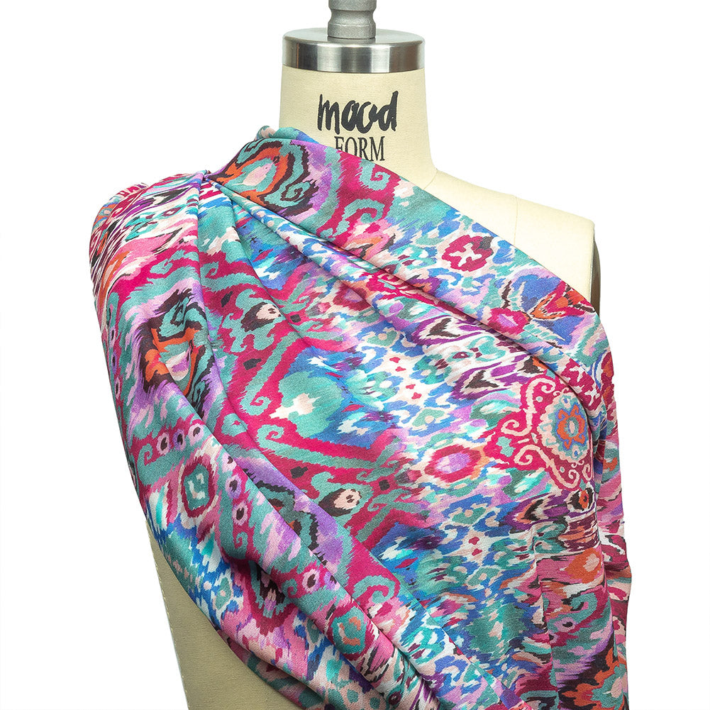 Gauzy Wrinkled Rayon Woven Print - Pink and Blue Geometric Ikat - Mood Exclusive Wavy Pigmentation - Joann Fabrics