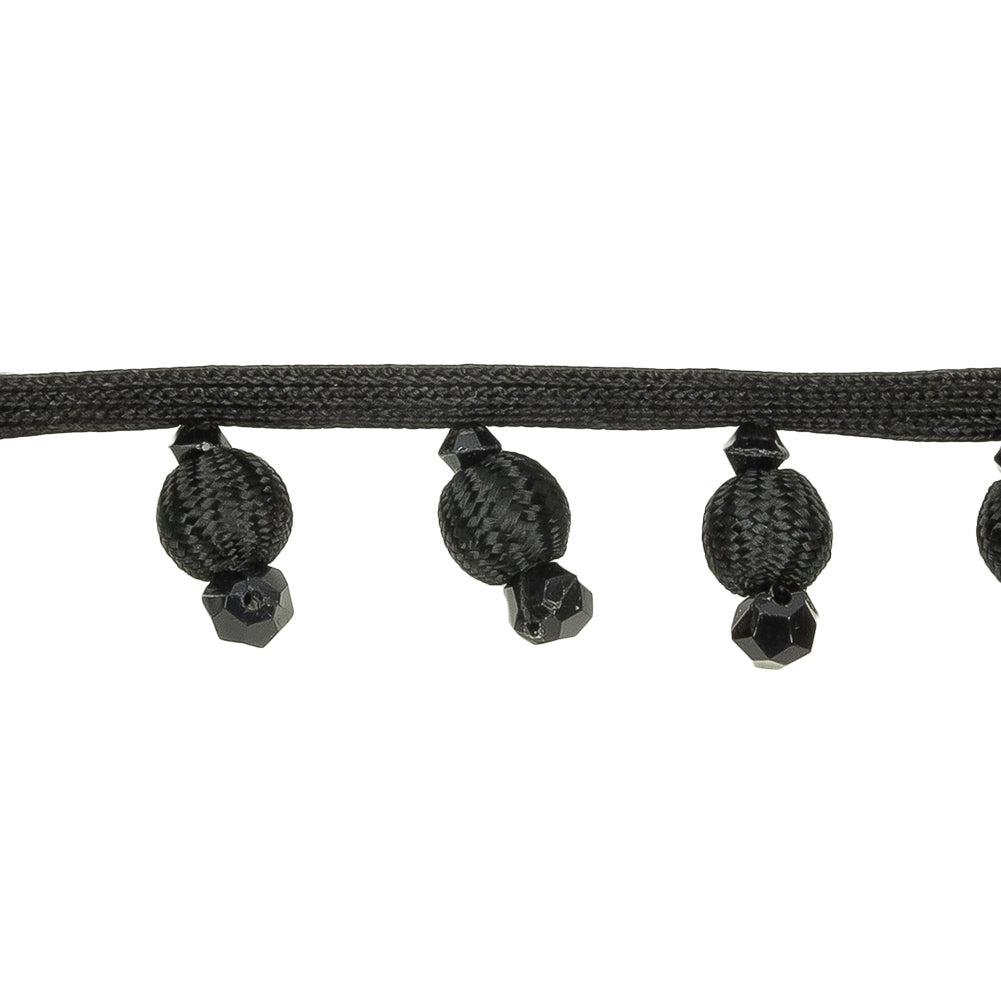 Vintage Black Covered Ball Beaded Fringe Trim - 0.875