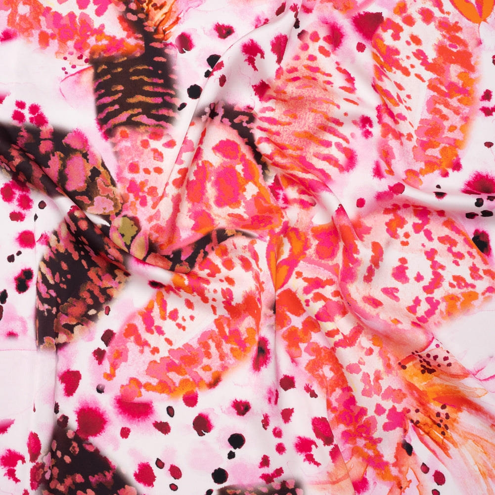 Polyester Satin - Vivid Pink, Orange and Black Abstract Florals and Spots - Mood Exclusive Mirage Botanique Print - Joann Fabrics