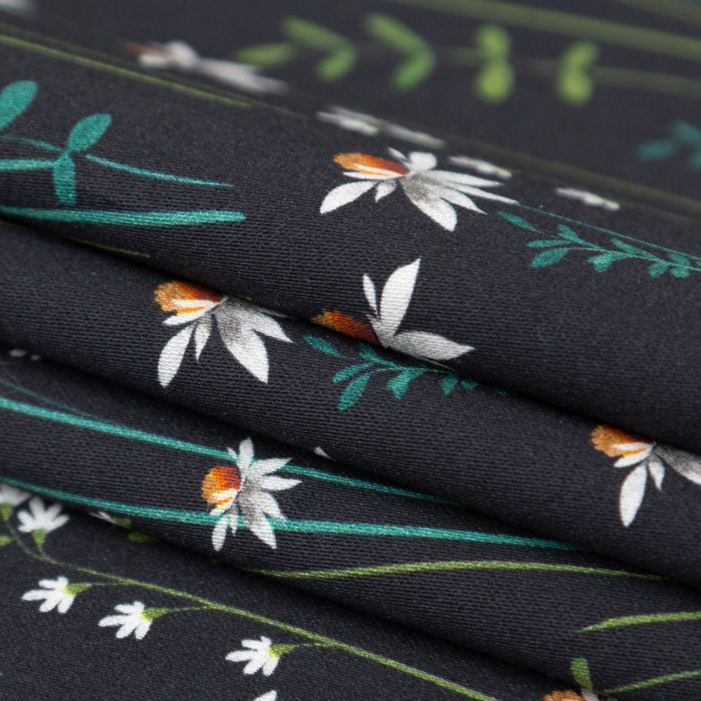 Stretch Cotton Sateen Panel - Black Beauty Daisy Flowers - Growing Distant Print - Mood Exclusive Kenko Collection - Joann Fabrics