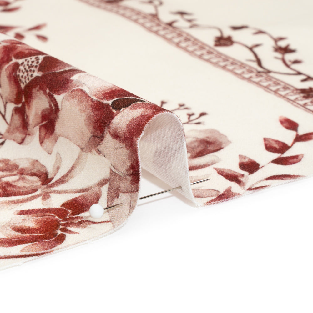 Brushed Stretch Cotton Twill Print - Burgundy and White Floral Stripes - Mood Exclusive Pathway to Paradise - Joann Fabrics