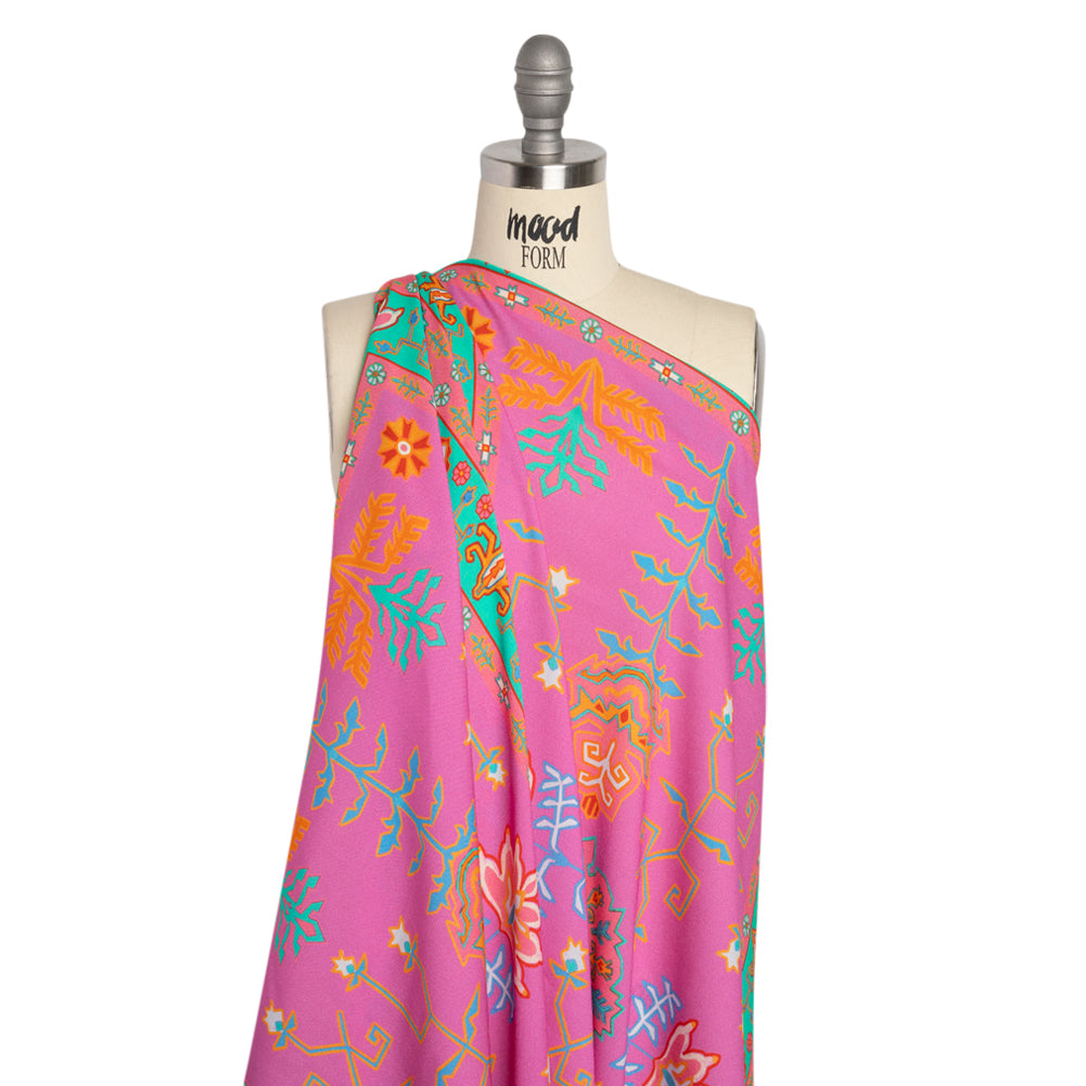 Viscose Crepe Panel - Pink and Turquoise Geometric Floral - Mood Exclusive Pasadena Ballerina - Joann Fabrics