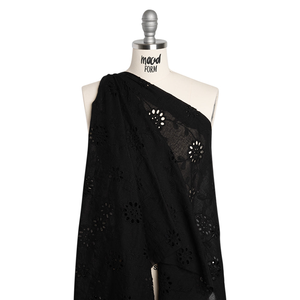 Embroidered Eyelet Cotton Voile - Black Big Flowering Vines - Naomi Collection - Joann Fabrics