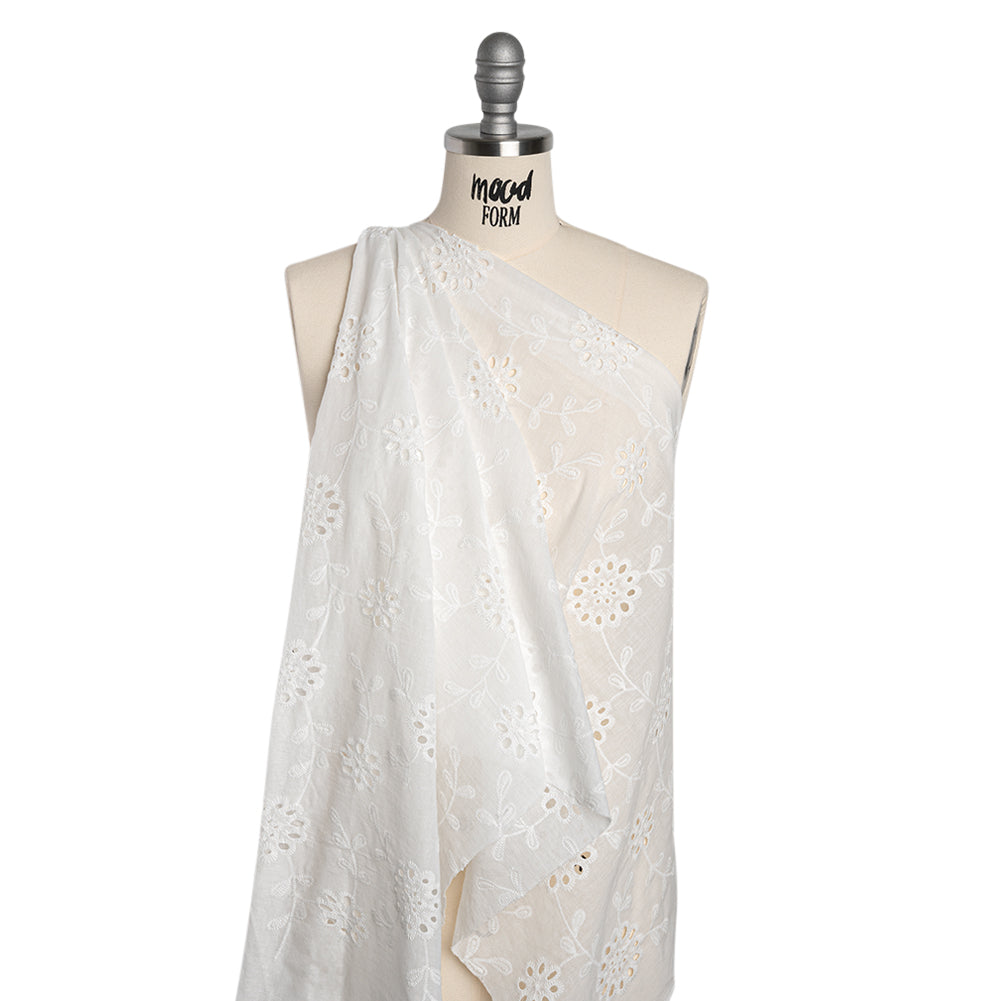 Embroidered Eyelet Cotton Voile - White Big Flowering Vines - Naomi Collection - Joann Fabrics