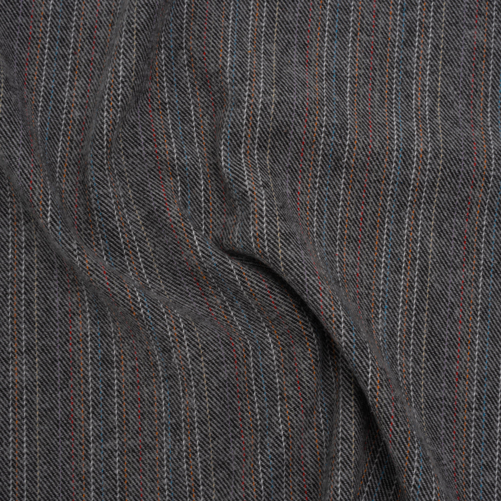 Yarn-Dyed Cotton Twill Flannel - Gray, Sky Blue and Red Pinstripes - Deadstock - Joann Fabrics