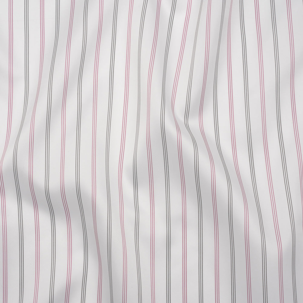 Polyester Twill Lining - White, Black and Cranberry Red Stripes - Deadstock - Joann Fabrics
