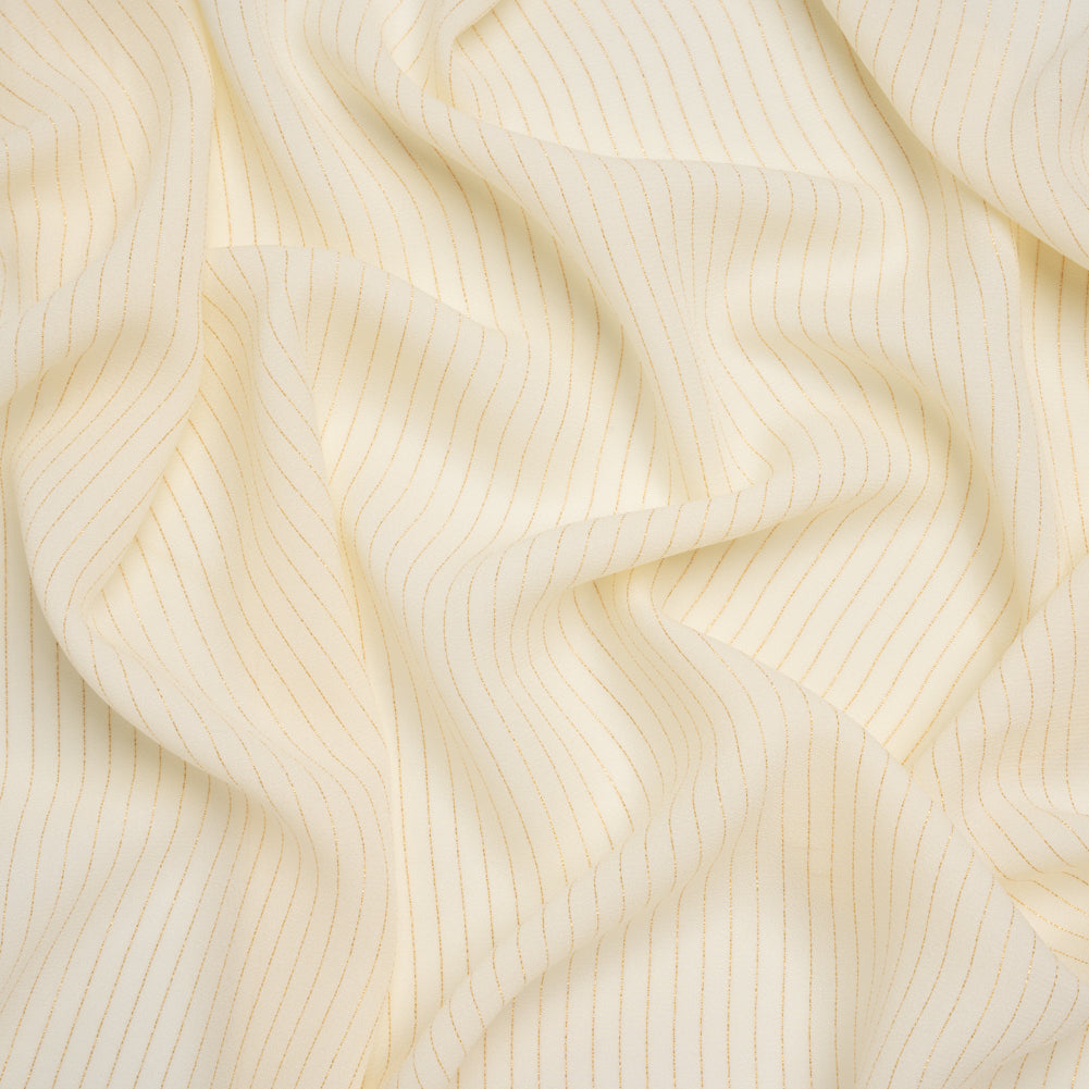 Crepe-Like Polyester Woven with Metallic Gold Pinstripes - Antique White - Designer Deadstock - Joann Fabrics