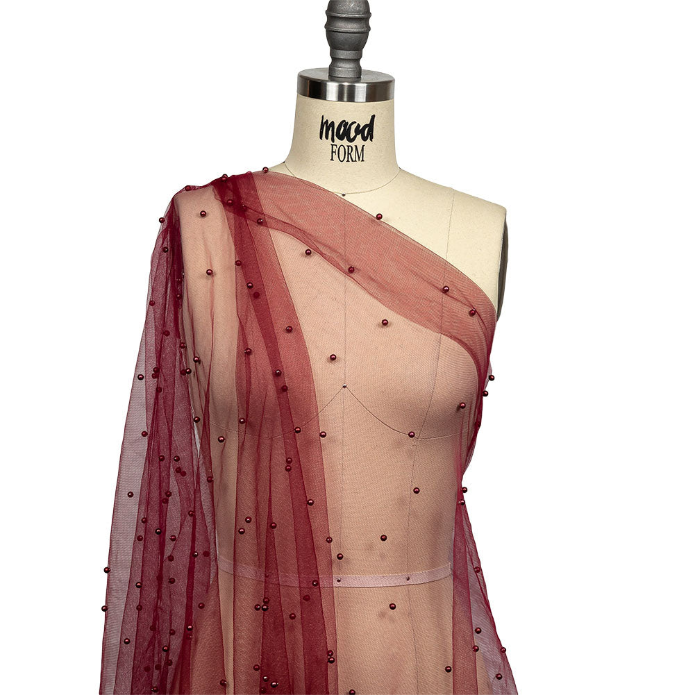 Beaded Tulle - Burgundy - Sylvie Collection - Joann Fabrics