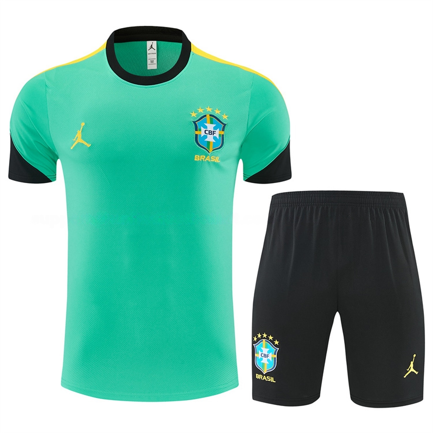 Brazil 2026 Short-Sleeve Training Set - Light Green Top & Black Shorts - UnitedFutballJersey