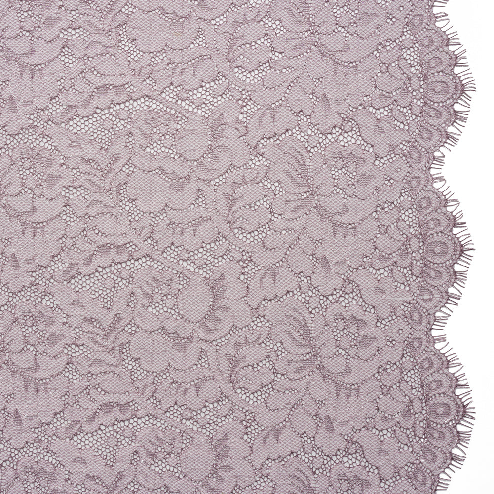 Cotton Blend Raschel Lace Panel with Finished Edges - Deep Mauve and White Flowers and Leaves - Joann Fabrics