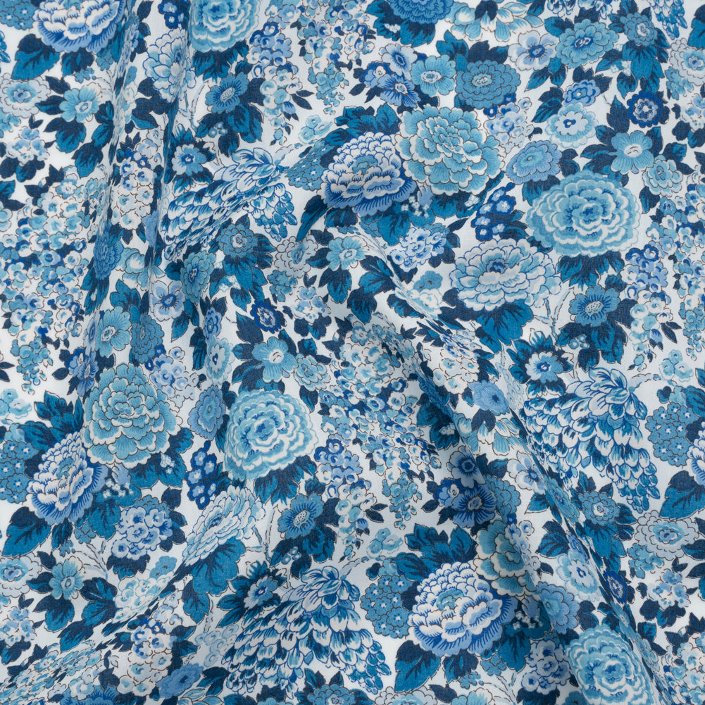 Liberty Fabrics Tana Lawn® - Elysian Day Blue - Sky, Cobalt and White Rosy Blooms - Joann Fabrics