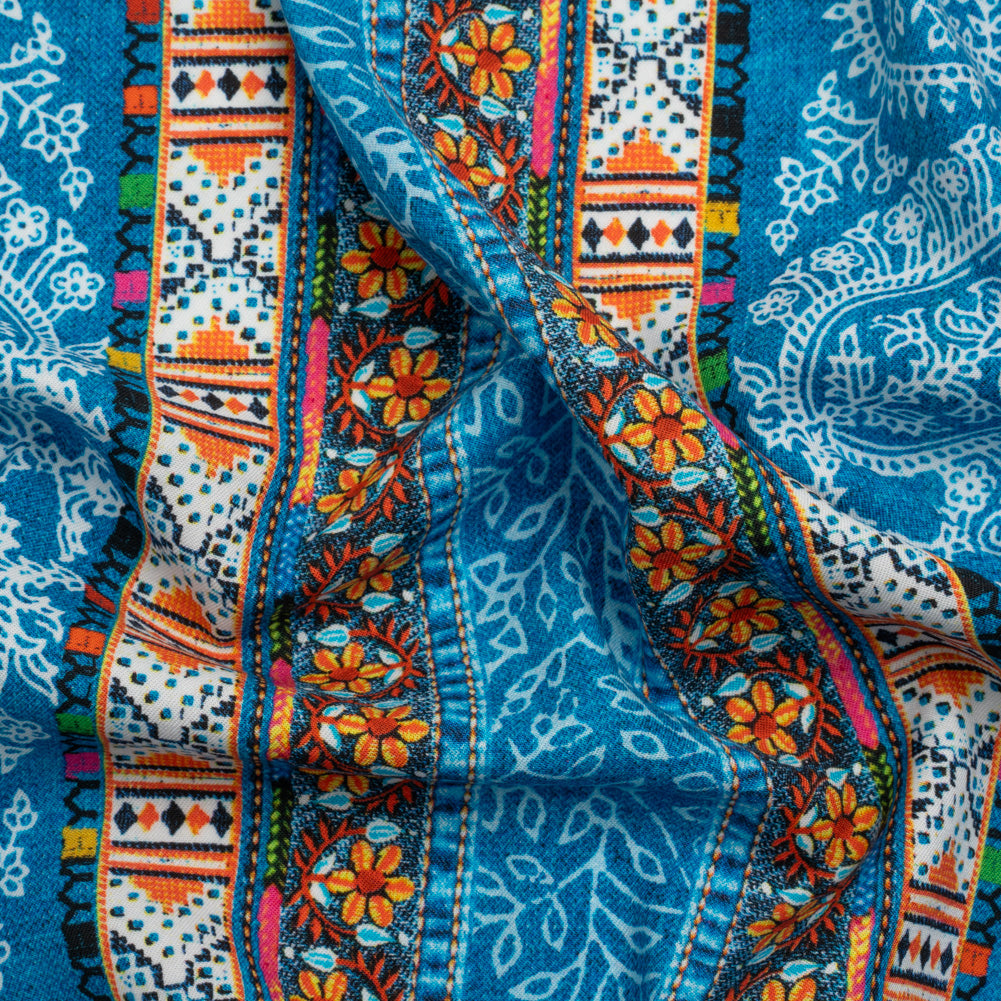 Mood Exclusive Blue Bandana Bonanza Stretch Sustainable Rayon Batiste Panel - Joann Fabrics