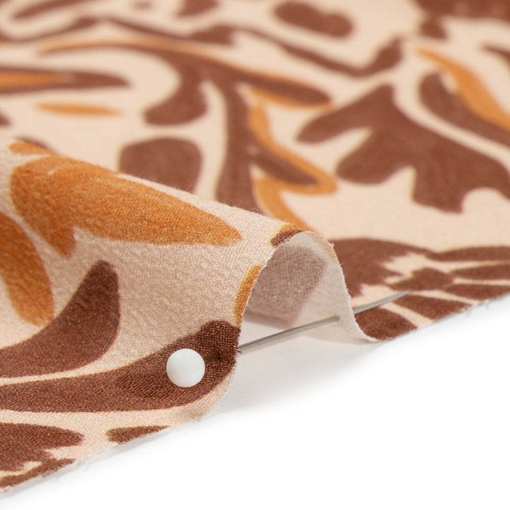 Sustainable Viscose Crepe Print - Beige, Burgundy and Orange Floral Damask - Mood Exclusive Pieces into Place - Joann Fabrics