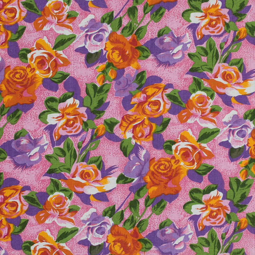 Pink and Orange Floral Printed Linen Woven - Joann Fabrics