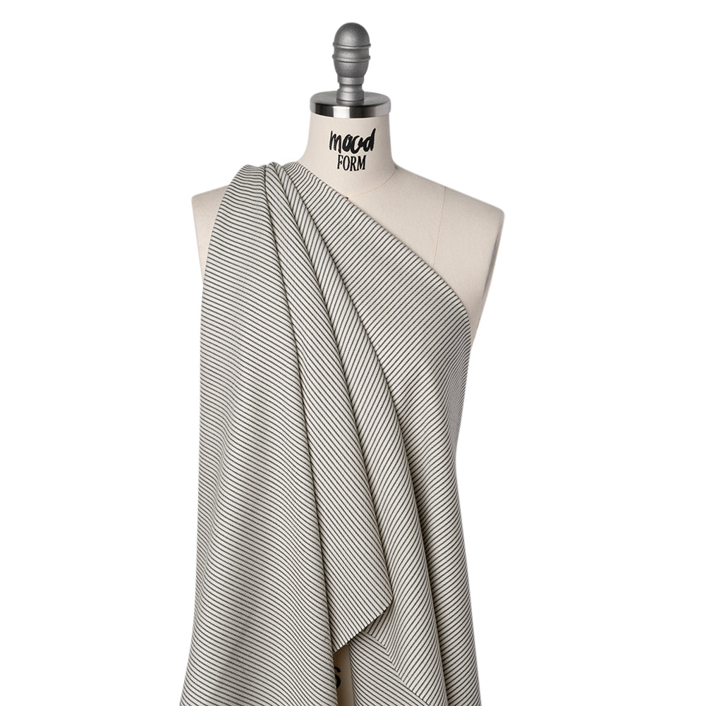 Wool Twill Suiting by Alexander McQueen - Cream and Black Chalk Stripes - Designer Deadstock - Joann Fabrics