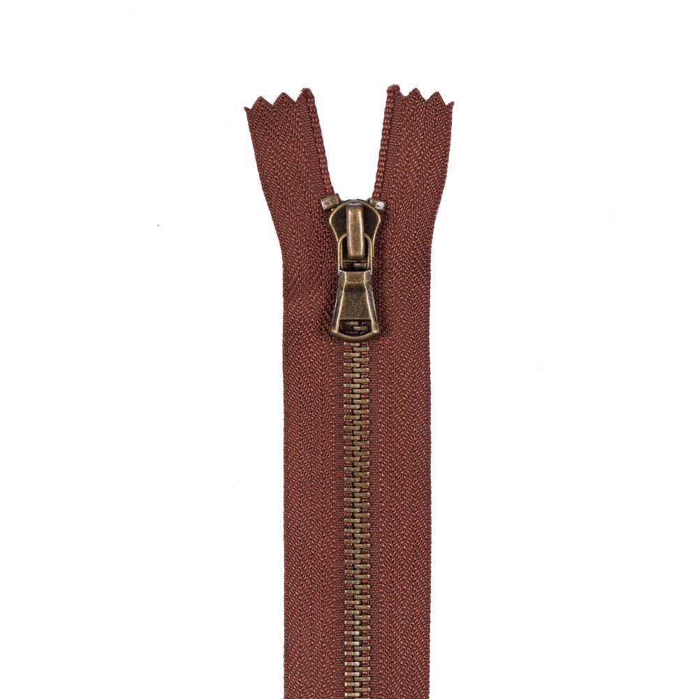 Copper Metal Zipper with Antique Gold Pull and Teeth - 5