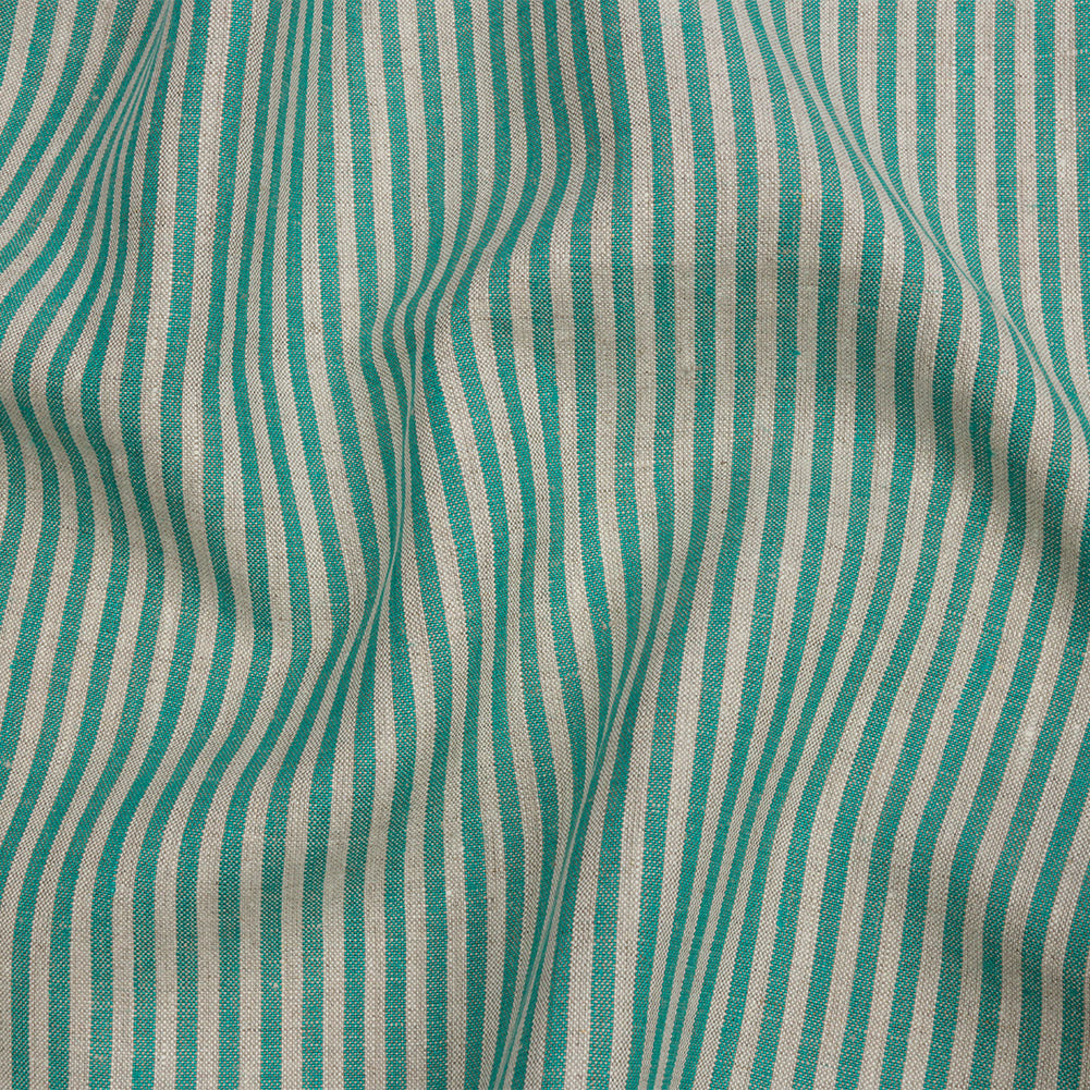 Turquoise and Oatmeal Striped Medium Weight Linen Woven - Joann Fabrics