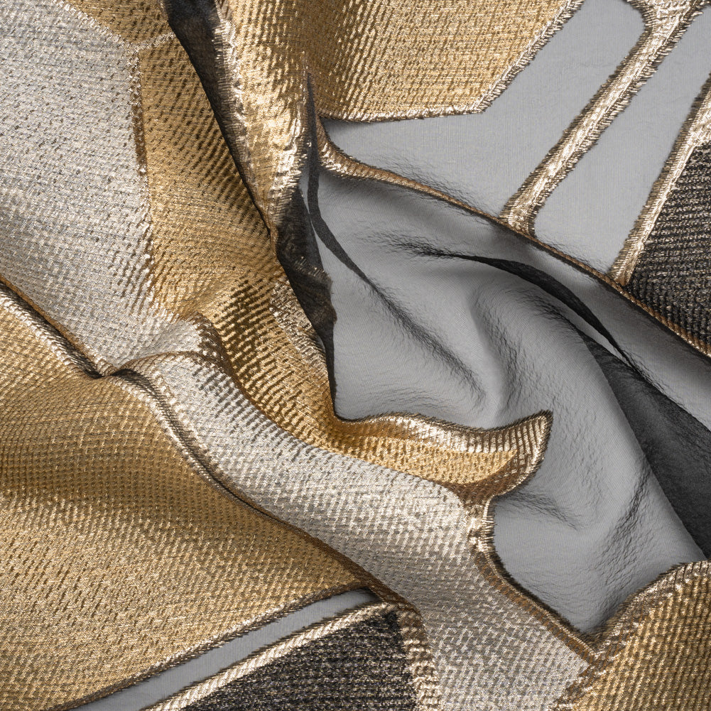 Gold, Silver and Black Metallic Abstractly Geometric Luxury Burnout Brocade - Joann Fabrics