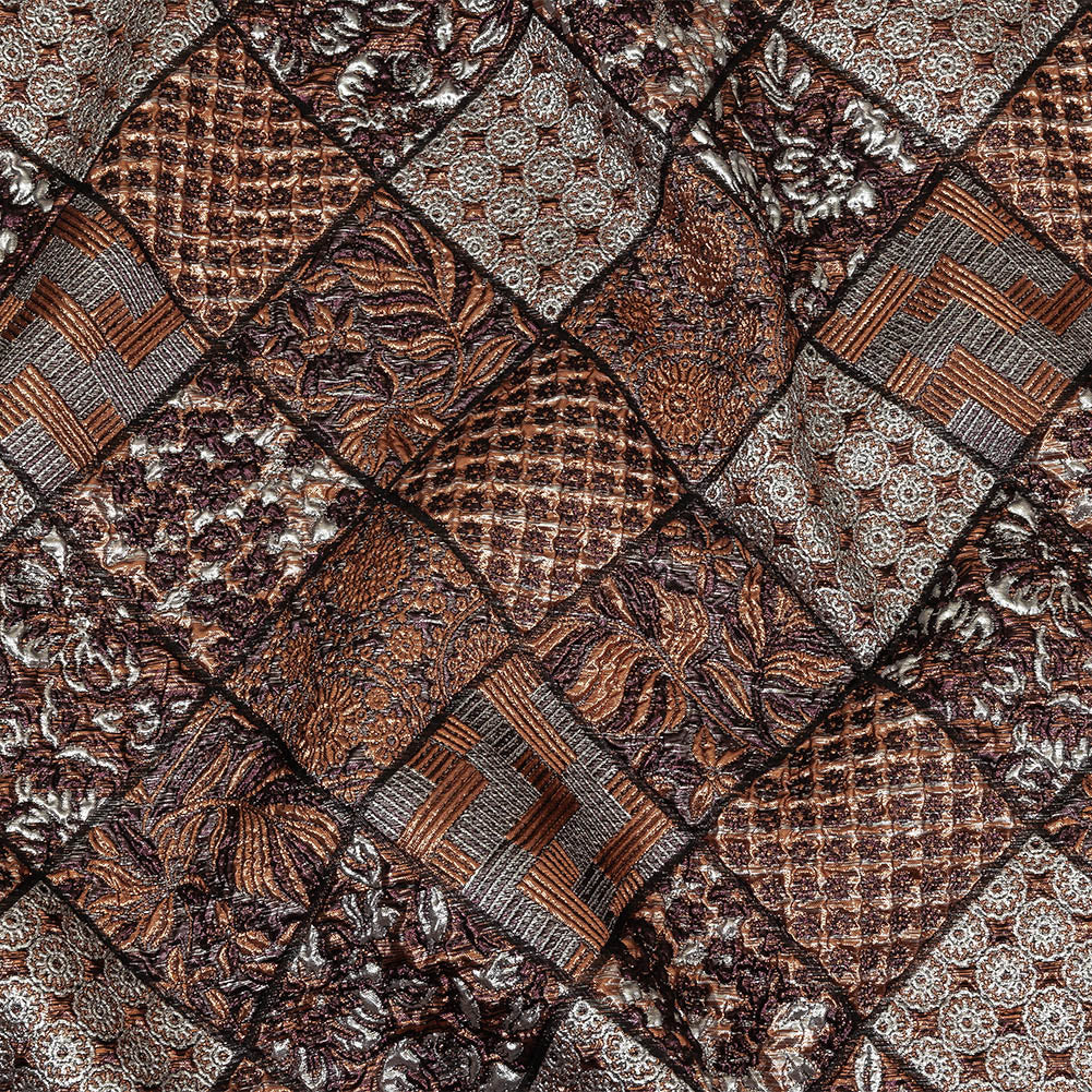 Metallic Silver, Copper and Maroon Patchwork Squares Luxury Brocade - Joann Fabrics