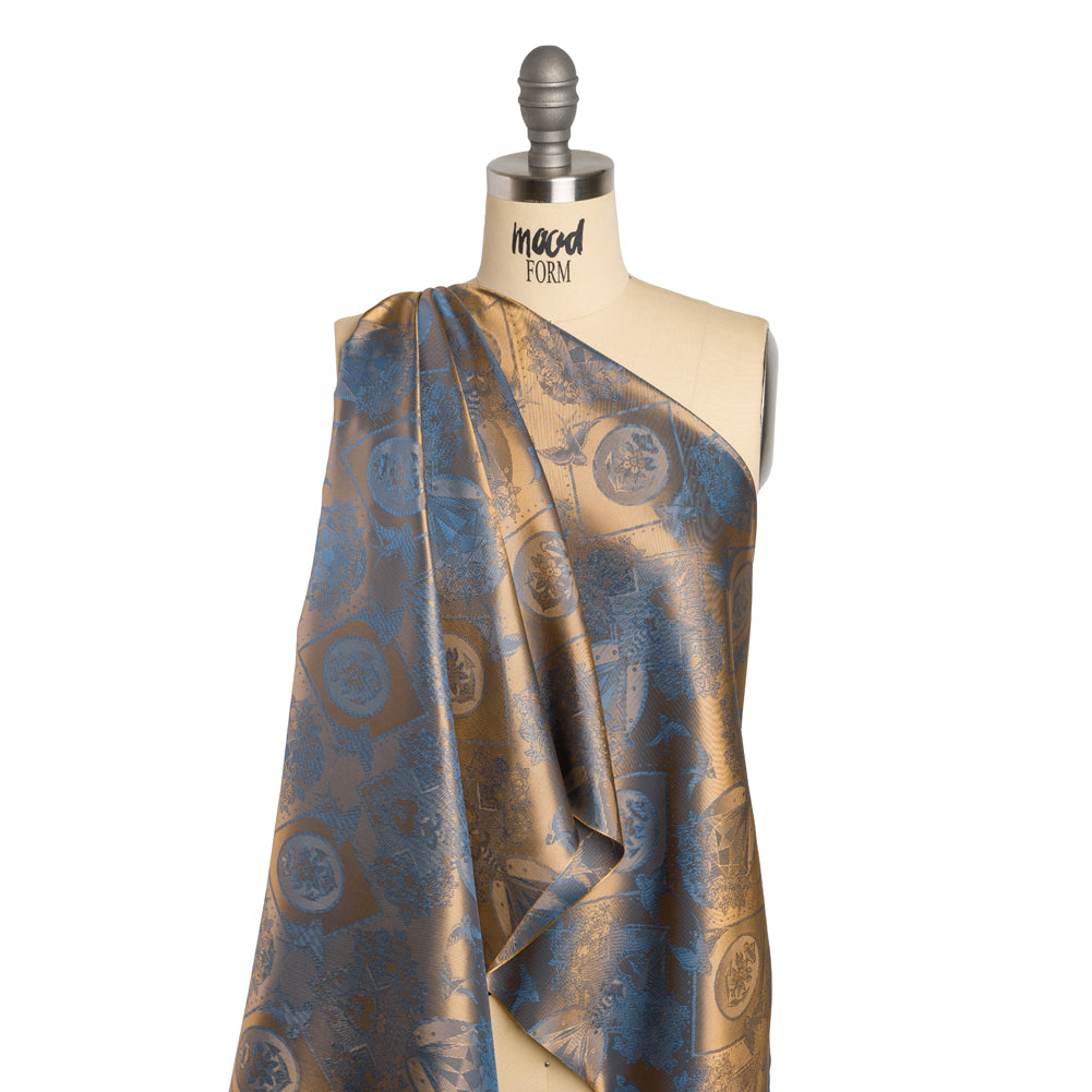 Gems and Doves Jacquard Lining - Blue and Beige Bi-Color - Thalia Collection - Joann Fabrics