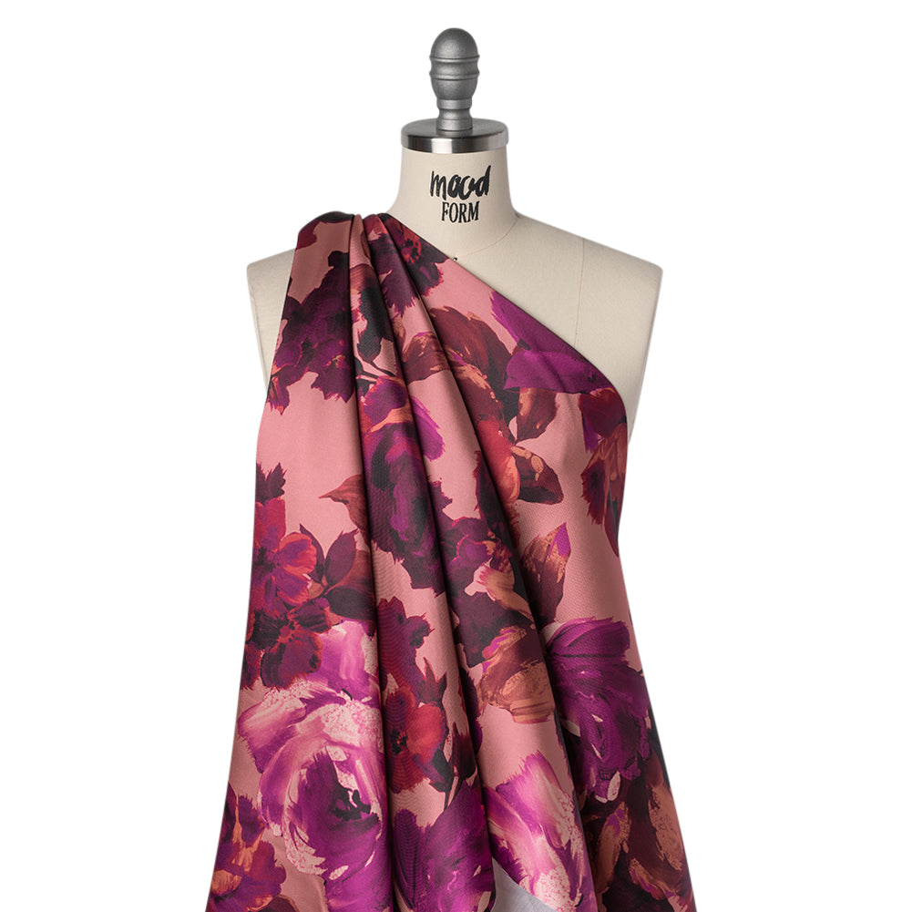 Polyester Mikado Print - Pink, Red and Plum Painterly Florals - Designer Deadstock - Joann Fabrics