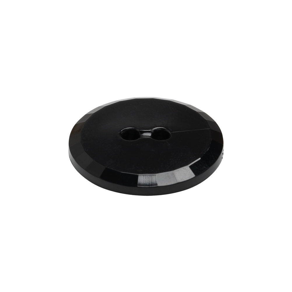 Flat Plastic 2-Hole Button - Black Faceted Rim - 36L/23mm - Joann Fabrics