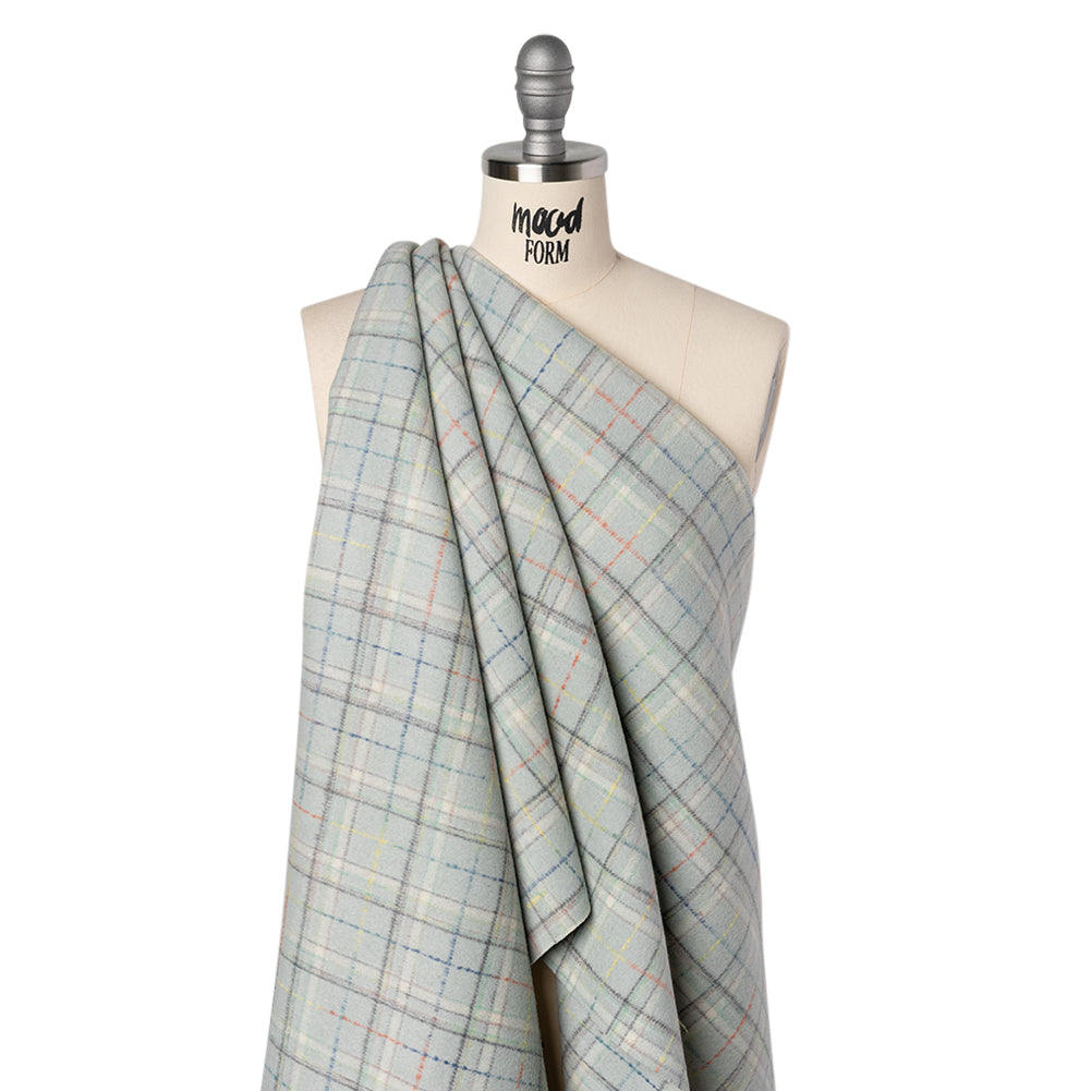 Brushed Wool Double Cloth Coating - Mint, Charcoal and Blue Plaid - Deadstock - Joann Fabrics