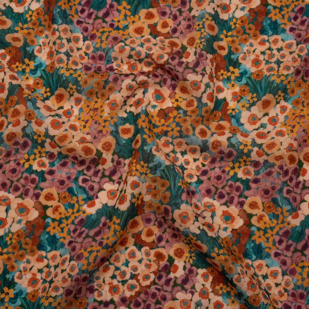 Cotton Crepe - Orange, Rose and Teal Popping Flowers - Mood Exclusive Poppy Parade Print - Joann Fabrics