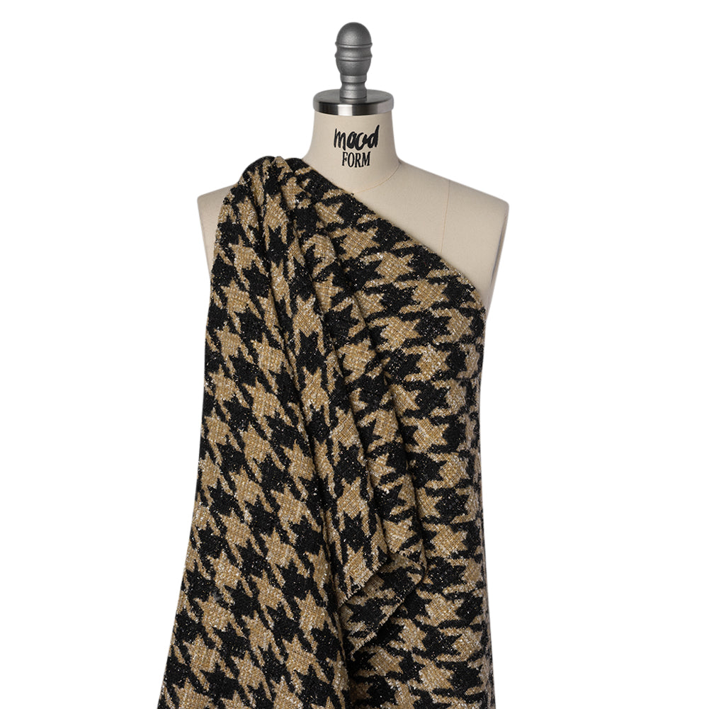 Metallic Polyester and Wool Blend Tweed - Beige and Black Houndstooth - Joann Fabrics