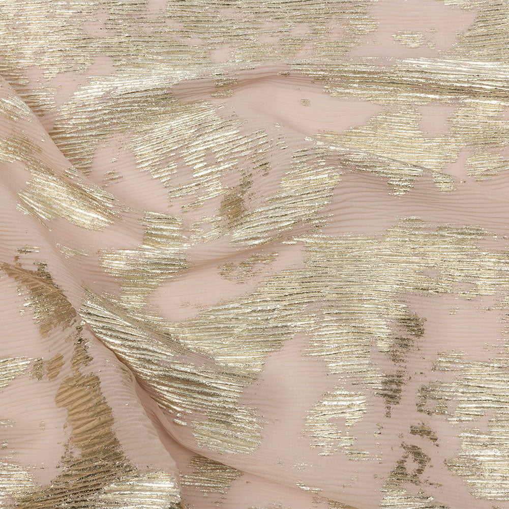 Polyester Chiffon Plisse with Abstract Gold Foiling - Beige - Aralia Collection - Joann Fabrics