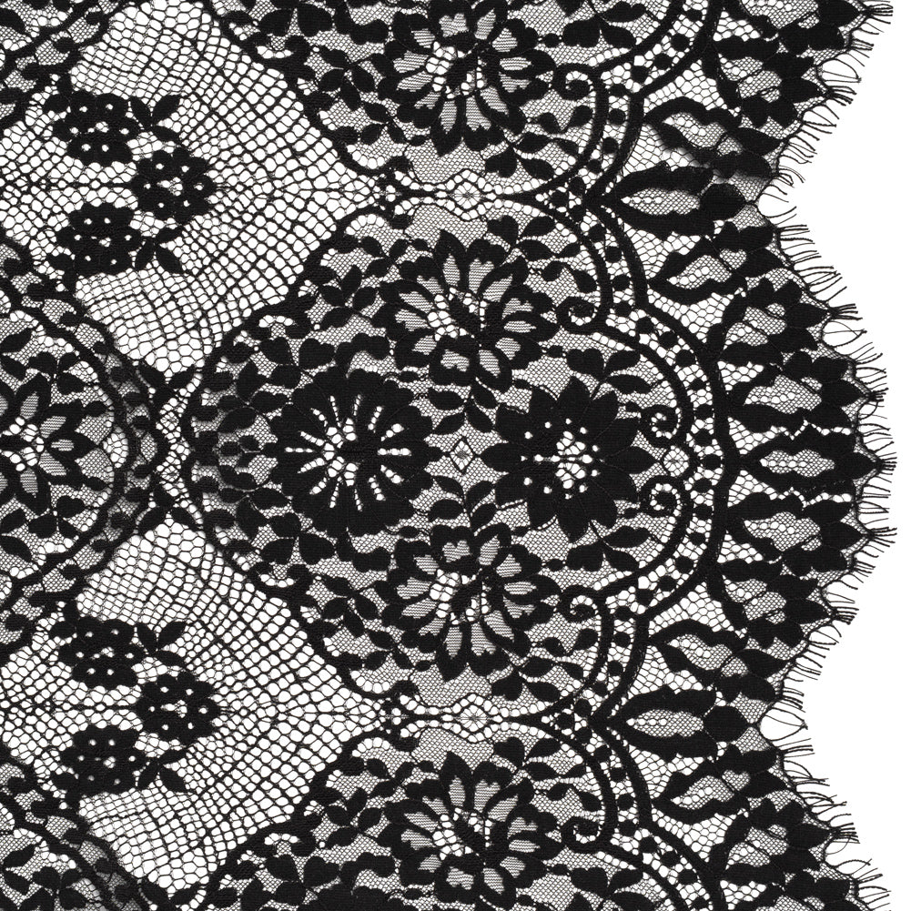 Raschel Lace with Finished Scalloped Edges - Black Sunflowers and Daisies - Joann Fabrics