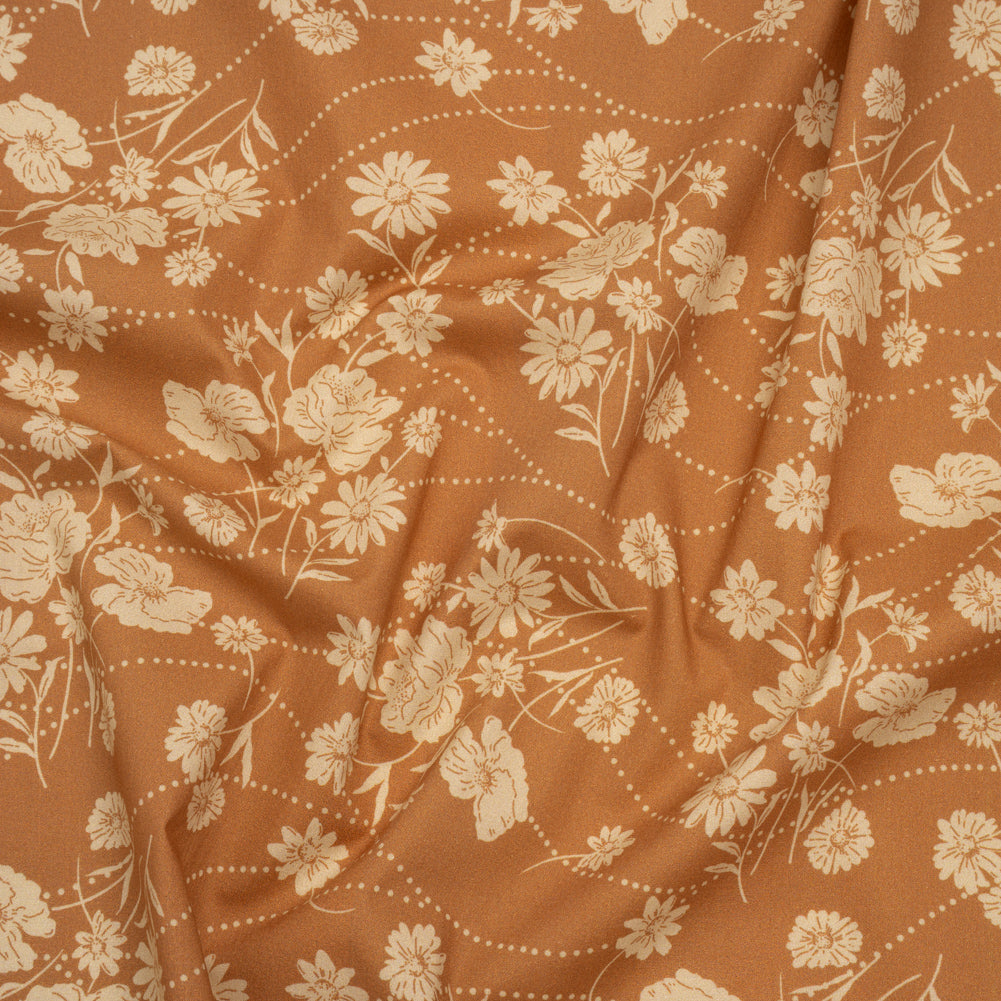 Stretch Cotton Poplin Print - Tan Flowers and Dotted Lines - Mood Exclusive Errands of Bees - Joann Fabrics
