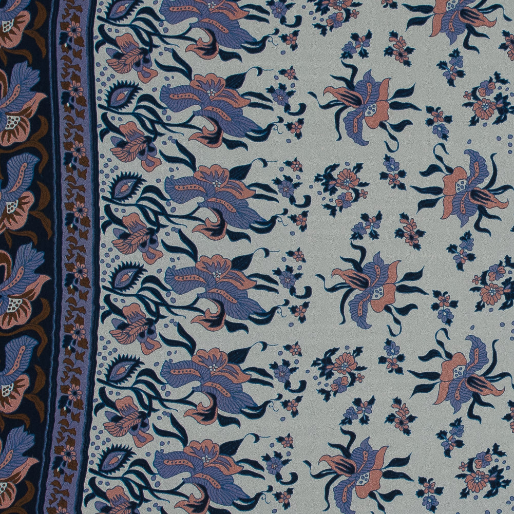 Pink and Blue Floral Border Printed Silk Chiffon - Joann Fabrics