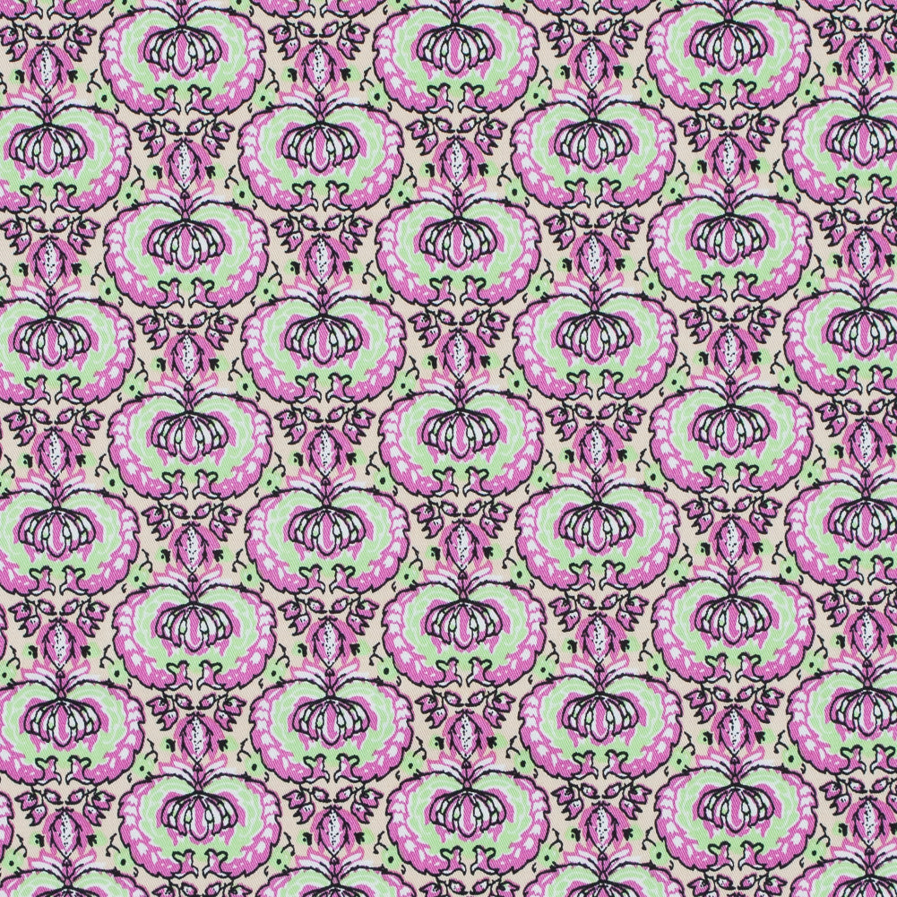 Phlox Pink and Green Flash Palmette Printed Stretch Cotton Twill - Joann Fabrics
