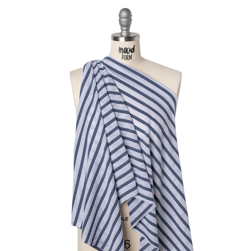 Stretch Polyester Jersey Knit Mesh - White Mesh and Heathered Navy Stripes - Deadstock - Joann Fabrics