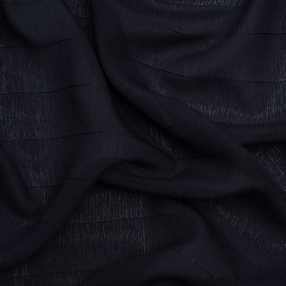 Famous Australian Designer Midnight Monochrome Pinstripes Crinkled Silk Georgette - Joann Fabrics
